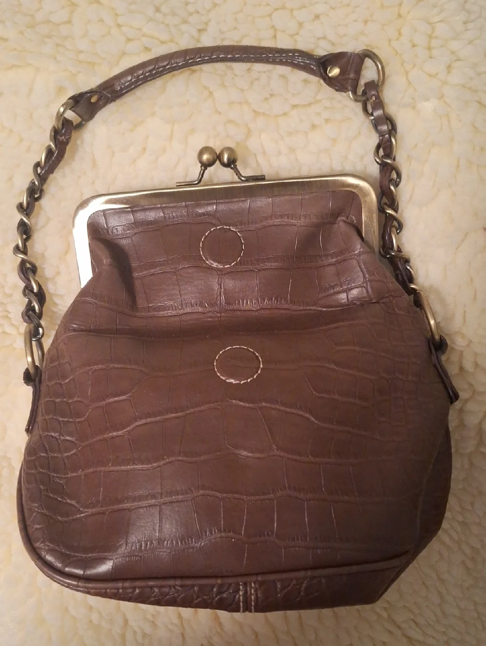 TOMMY HILLFIGER OLD Classic Croc-Embossed Brown Shoulder Bag